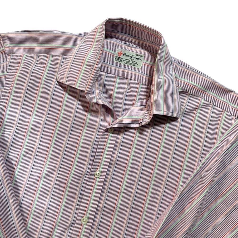 Turnbull & Asser Button Down Mens 17-43 Purple Multi Stripe Made in England